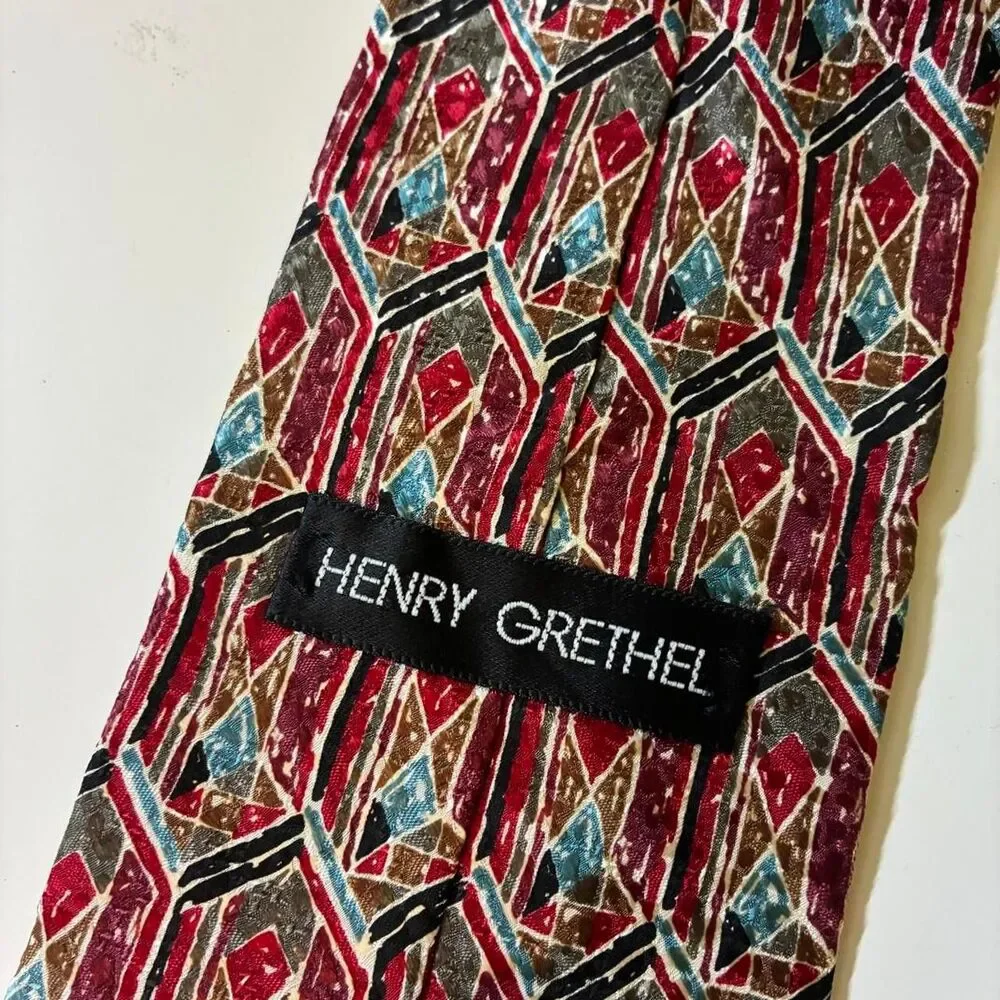 Vintage Henry Grethel Italian Silk Necktie Custom NY Yankees Geometric 90s